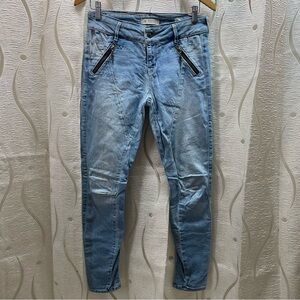 Guess‎ Skinny Jeans Women 29 Light Blue Moto Zip Distressed W61A70D20B0